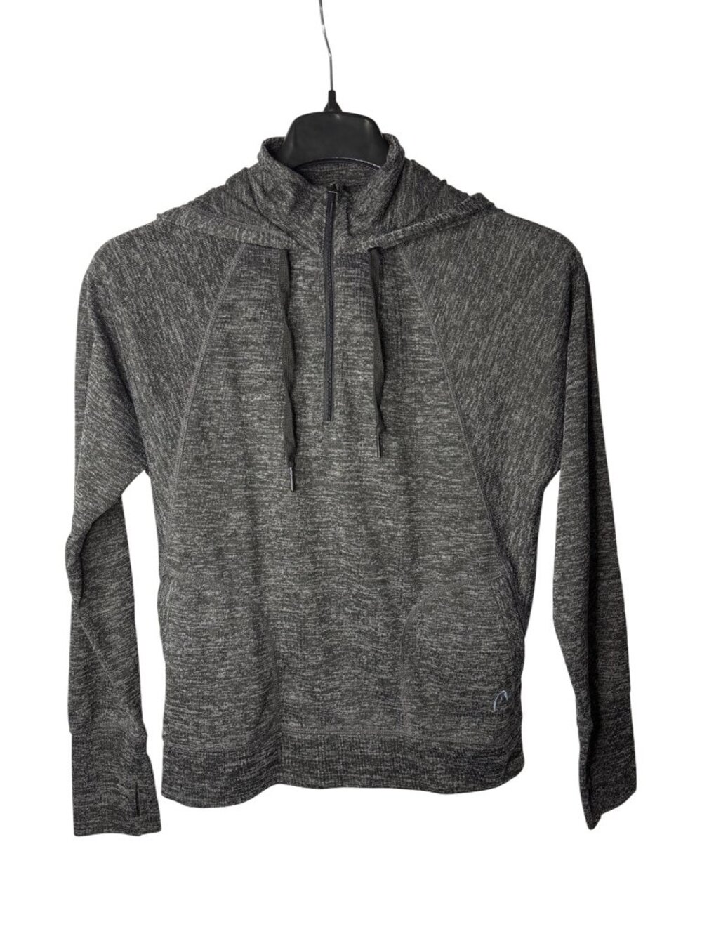 Head Womens Semi Sheer Dark Grey Hoodie Size M Quarter Zip Thumbholes 2 Pockets